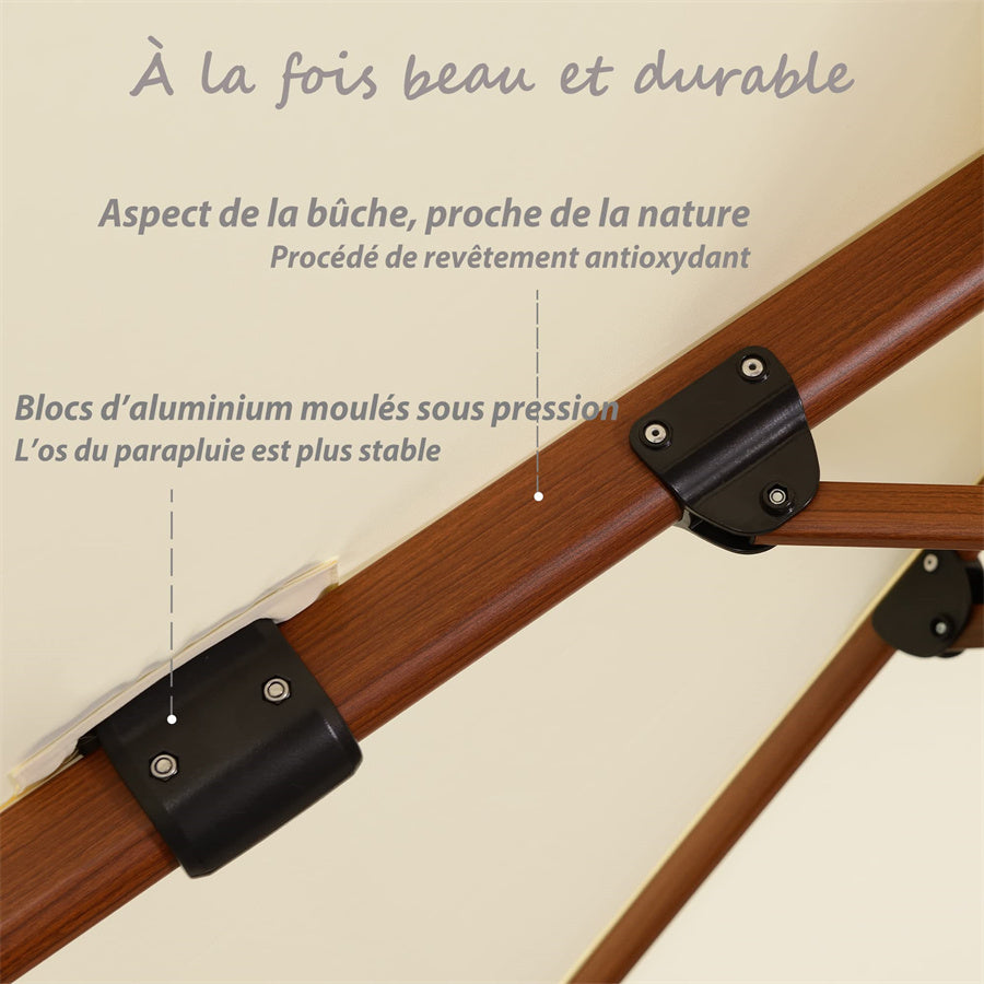 PURPLE LEAF Parasol Déporté Inclinable Grain de Bois en Aluminium Parasol De Jardin Extérieur Toit à Double Rotatif 360°