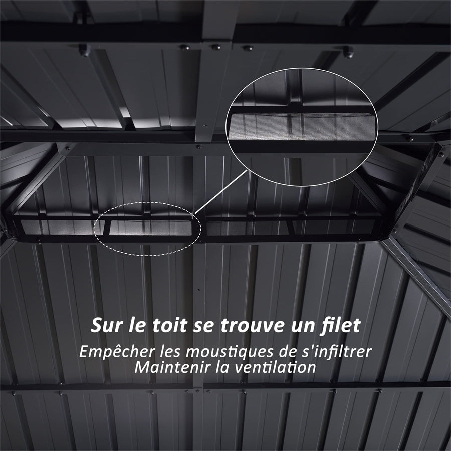 PURPLE LEAF Tonnelle De Jardin Exterieur Tonnelle Pergola Aluminum Avec Moustiquaire Et Rideaux Pavillon De Jardin à Double Toit Acier Galvanisé, Gris