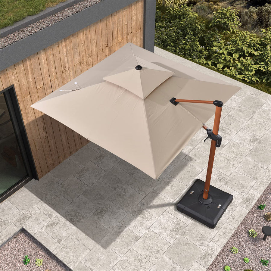 PURPLE LEAF Parasol Déporté Inclinable Grain de Bois en Aluminium Parasol De Jardin Extérieur Toit à Double Rotatif 360°