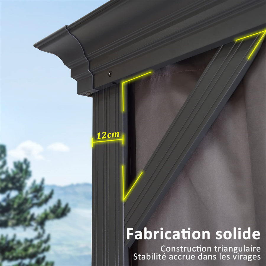 PURPLE LEAF Tonnelle De Jardin Exterieur Tonnelle Pergola Aluminum Avec Moustiquaire Et Rideaux Pavillon De Jardin à Double Toit Acier Galvanisé, Gris