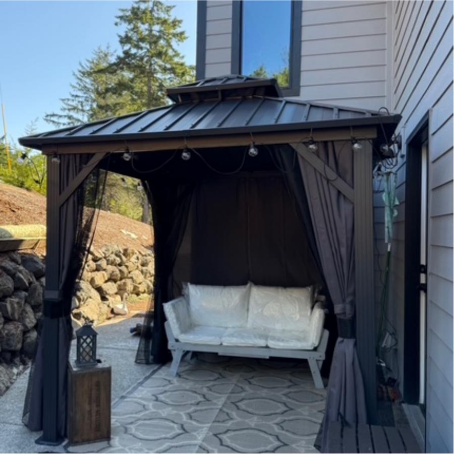 PURPLE LEAF Tonnelle de Jardin Gamme Raffinée Gris Anthracite - Pavillon Toit Rigide Double Anti-Vent avec Rideaux & Moustiquaire