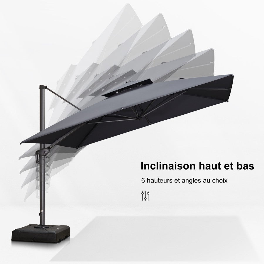 PURPLE LEAF Parasol Déporté avec Cadre Anthracite Inclinable à Rotation 360° avec Manivelle Parasol de Jardin Carré Rectangle