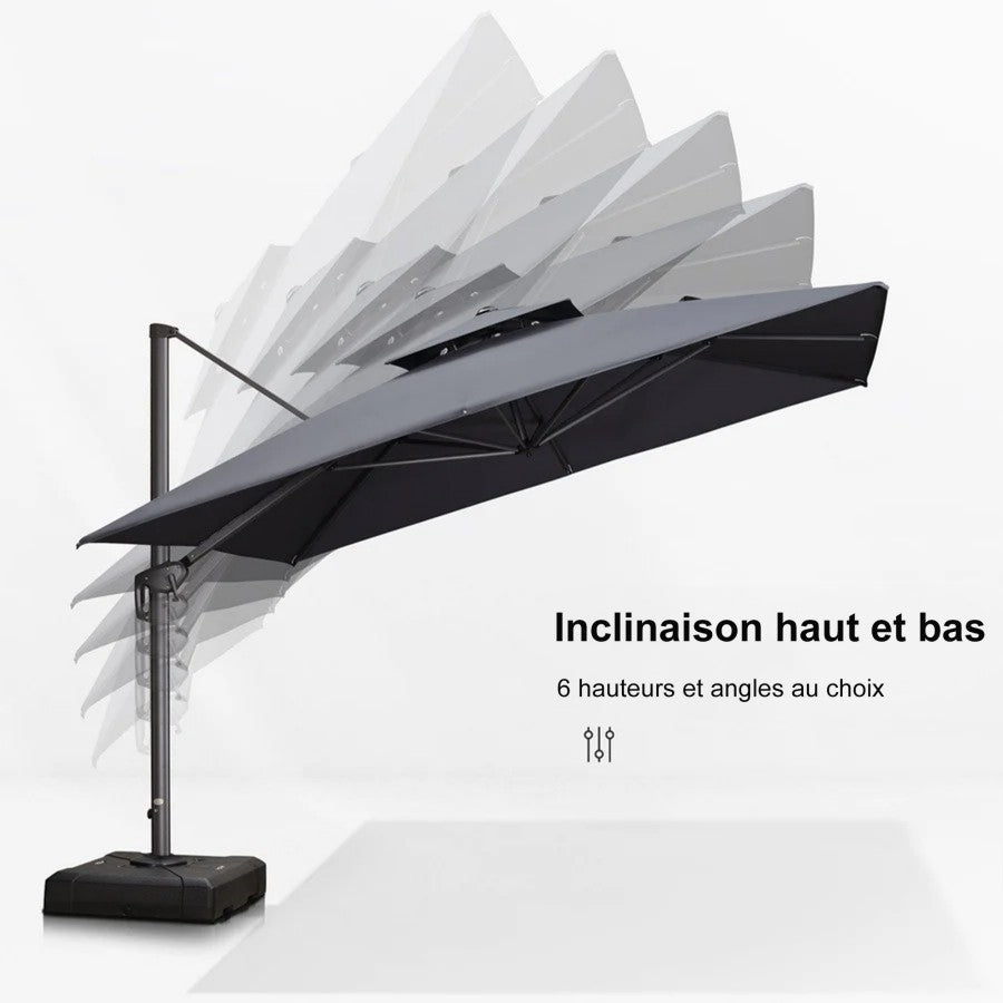 PURPLE LEAF Parasol Déporté avec Cadre Anthracite Inclinable à Rotation 360° avec Manivelle Parasol de Jardin Carré Rectangle