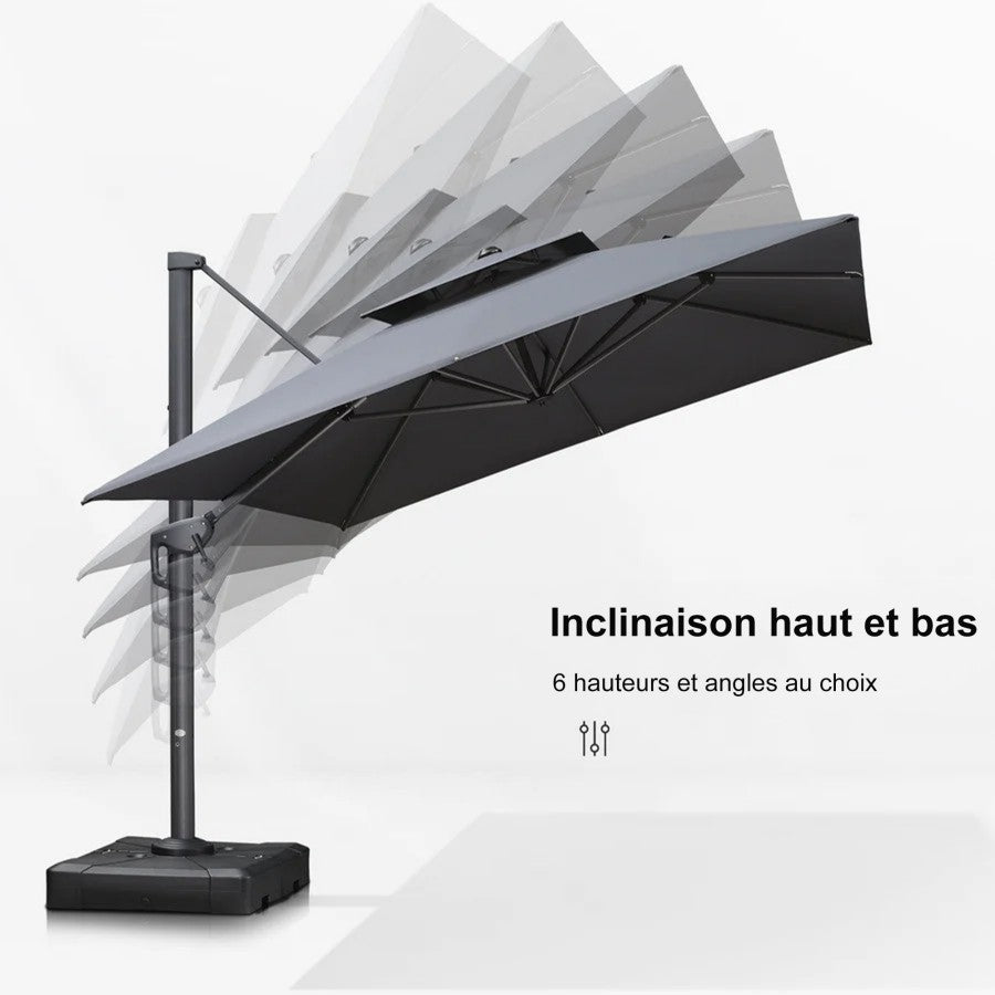 PURPLE LEAF Parasol Déporté avec Cadre Anthracite Inclinable à Rotation 360° avec Manivelle Parasol de Jardin Carré Rectangle