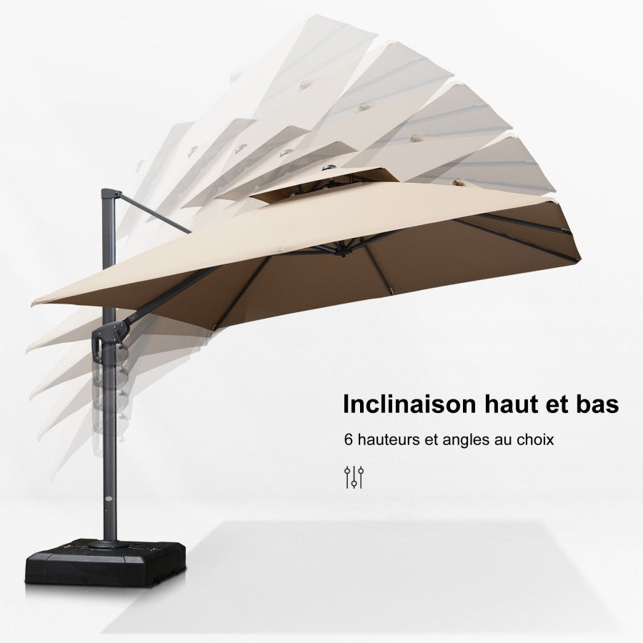 PURPLE LEAF Parasol Déporté avec Cadre Anthracite Inclinable à Rotation 360° avec Manivelle Parasol de Jardin Carré Rectangle
