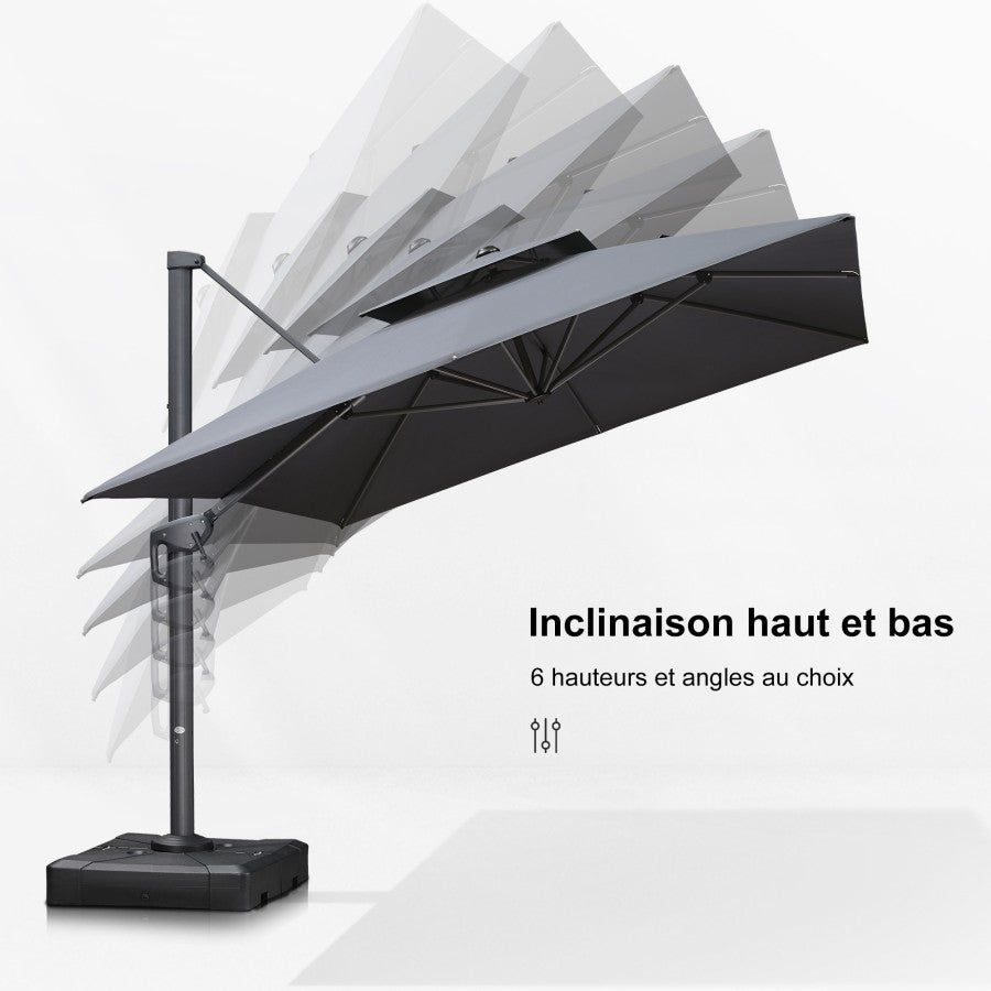 PURPLE LEAF Parasol Déporté avec Cadre Anthracite Inclinable à Rotation 360° avec Manivelle Parasol de Jardin Carré Rectangle
