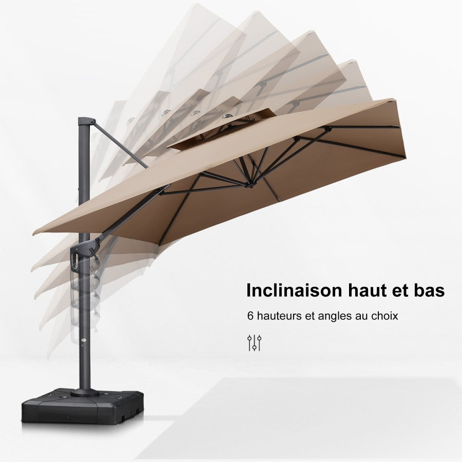 PURPLE LEAF Parasol Déporté avec Cadre Anthracite Inclinable à Rotation 360° avec Manivelle Parasol de Jardin Carré Rectangle