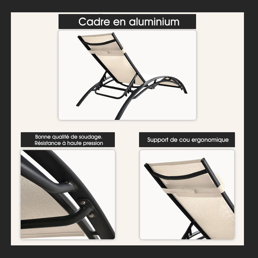 PURPLE LEAF Patio Chaise longue Ensemble de 3 Chaise longue d'extérieur Plage Piscine Bain de soleil Chaise longue inclinable, Table d'appoint incluse