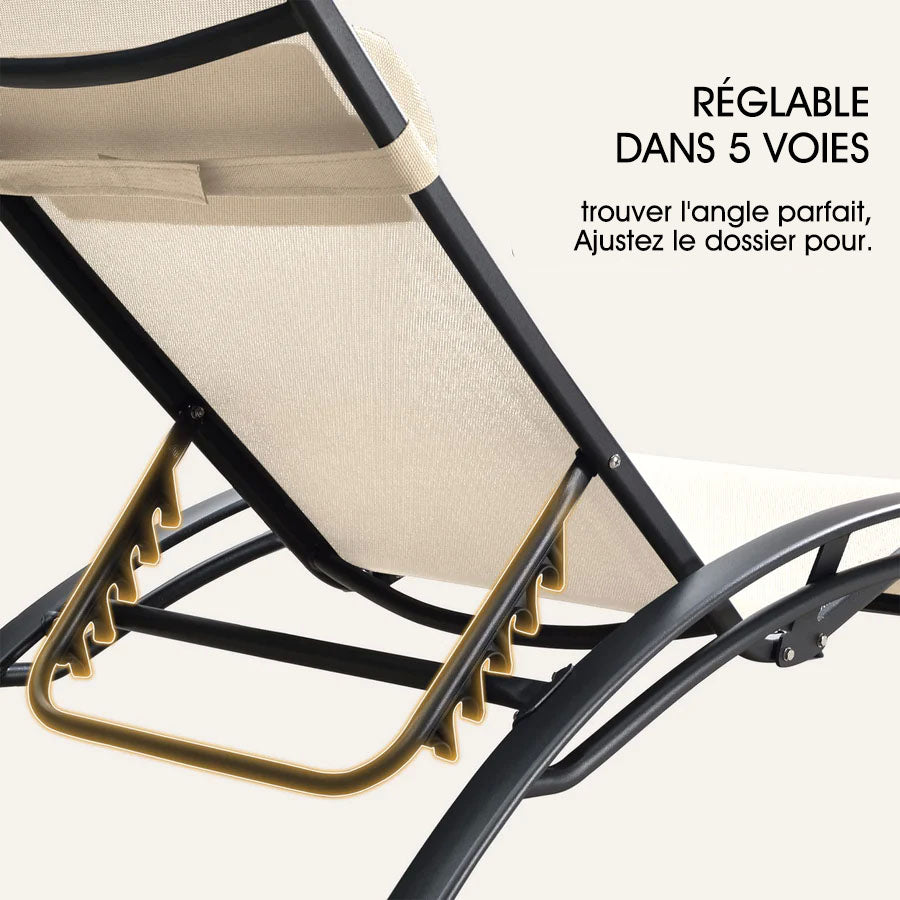 PURPLE LEAF Patio Chaise longue Ensemble de 3 Chaise longue d'extérieur Plage Piscine Bain de soleil Chaise longue inclinable, Table d'appoint incluse