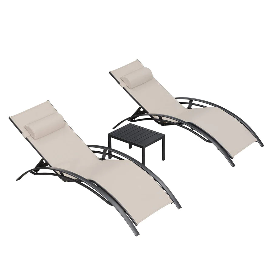 PURPLE LEAF Patio Chaise longue Ensemble de 3 Chaise longue d'extérieur Plage Piscine Bain de soleil Chaise longue inclinable, Table d'appoint incluse