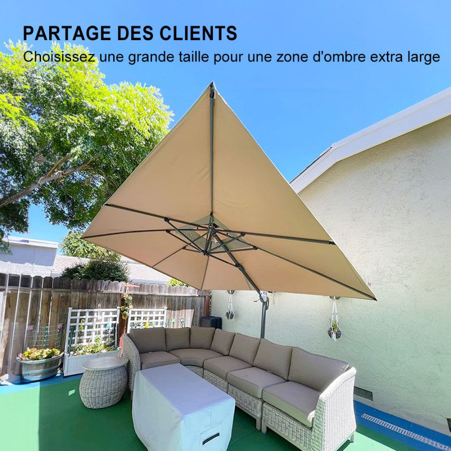PURPLE LEAF Parasol Déporté avec Cadre Anthracite Inclinable à Rotation 360° avec Manivelle Parasol de Jardin Carré Rectangle