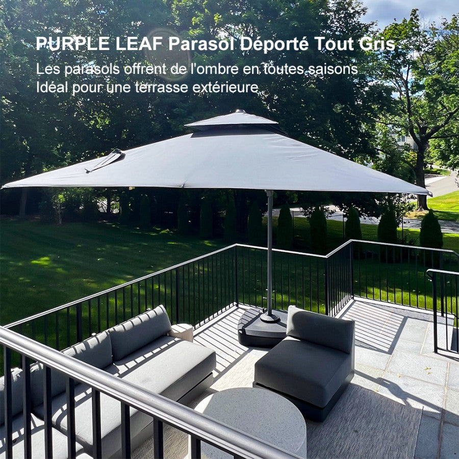 PURPLE LEAF Parasol Déporté avec Cadre Anthracite Inclinable à Rotation 360° avec Manivelle Parasol de Jardin Carré Rectangle