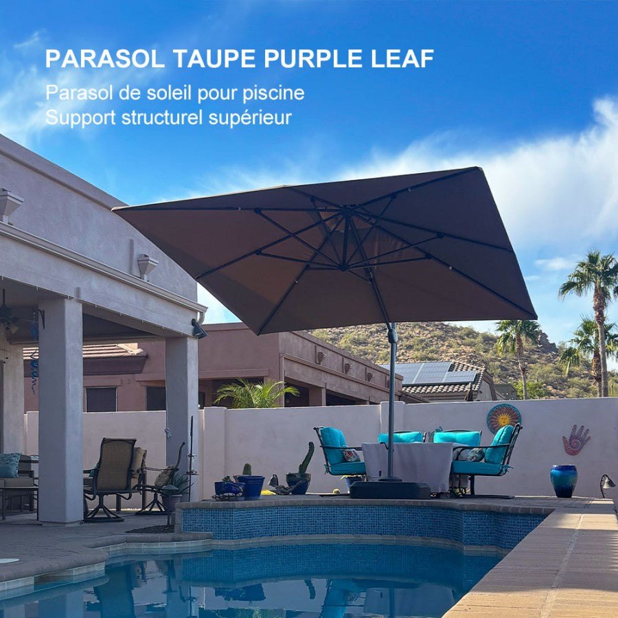 PURPLE LEAF Parasol Déporté avec Cadre Anthracite Inclinable à Rotation 360° avec Manivelle Parasol de Jardin Carré Rectangle