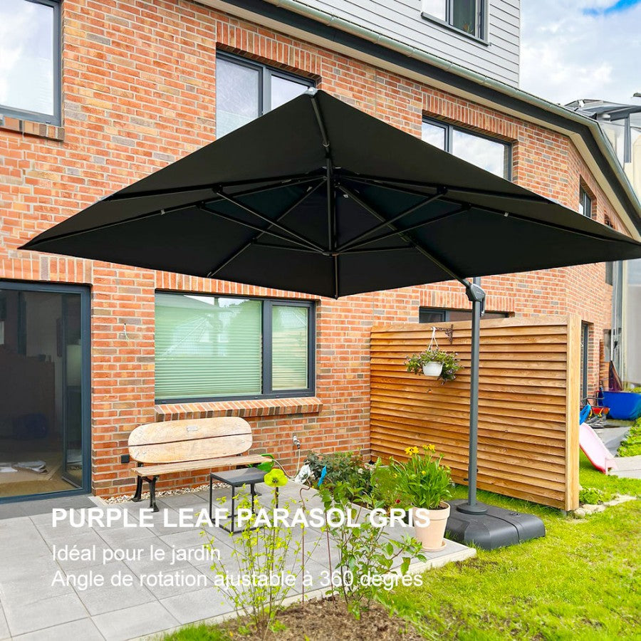 PURPLE LEAF Parasol Déporté avec Cadre Anthracite Inclinable à Rotation 360° avec Manivelle Parasol de Jardin Carré Rectangle