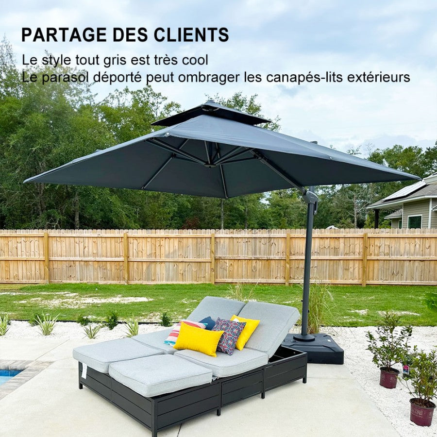 PURPLE LEAF Parasol Déporté avec Cadre Anthracite Inclinable à Rotation 360° avec Manivelle Parasol de Jardin Carré Rectangle