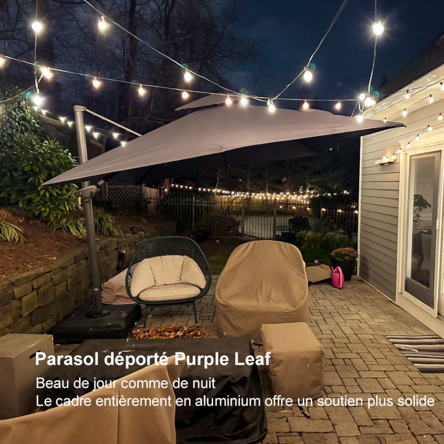 PURPLE LEAF Parasol Déporté avec Cadre Anthracite Inclinable à Rotation 360° avec Manivelle Parasol de Jardin Carré Rectangle