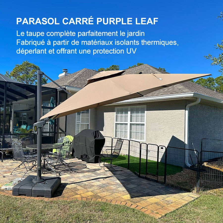 PURPLE LEAF Parasol Déporté avec Cadre Anthracite Inclinable à Rotation 360° avec Manivelle Parasol de Jardin Carré Rectangle