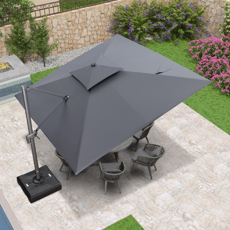 PURPLE LEAF Parasol Déporté avec Cadre Anthracite Inclinable à Rotation 360° avec Manivelle Parasol de Jardin Carré Rectangle