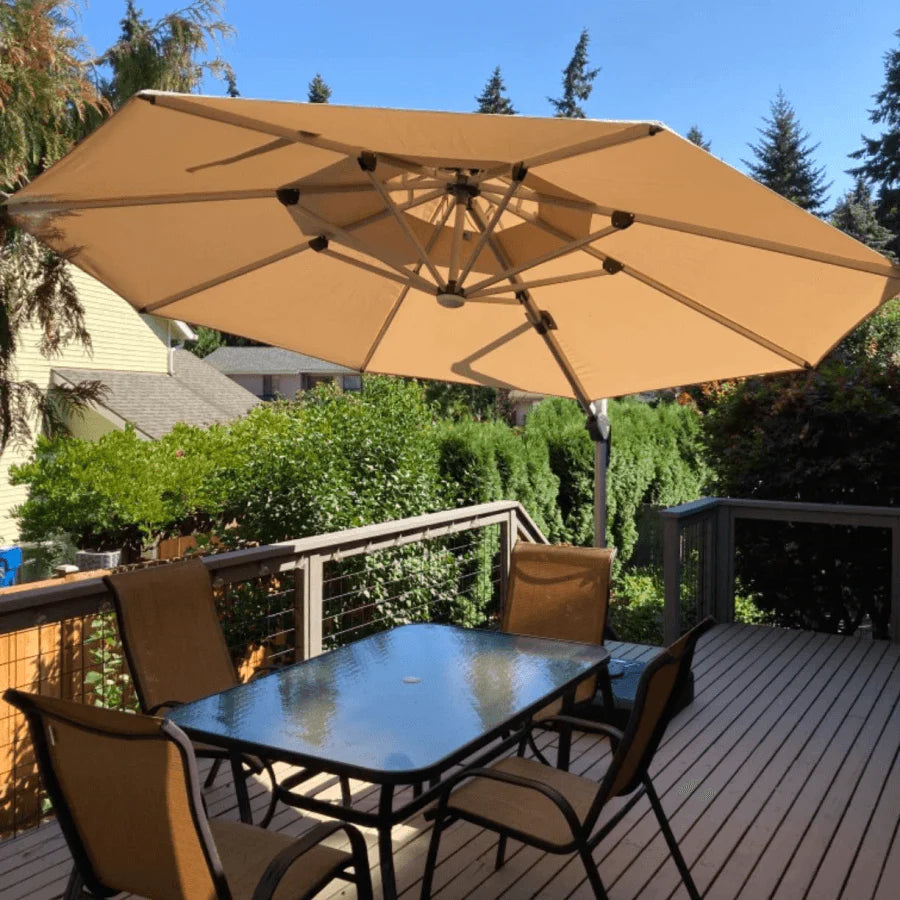 PURPLE LEAF Parasol De Jardin Extérieur Rond avec LED, Parasol Déporté avec Manivelle, Parasol Excentré Inclinable