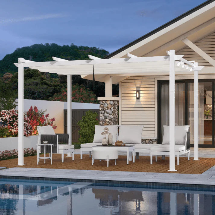 PURPLE LEAF Pergola rétractable d'extérieur avec double abri solaire Blanc Heavy-Duty Aluminium Pergola Patio Pergola moderne pour jardin deck arrière-cour