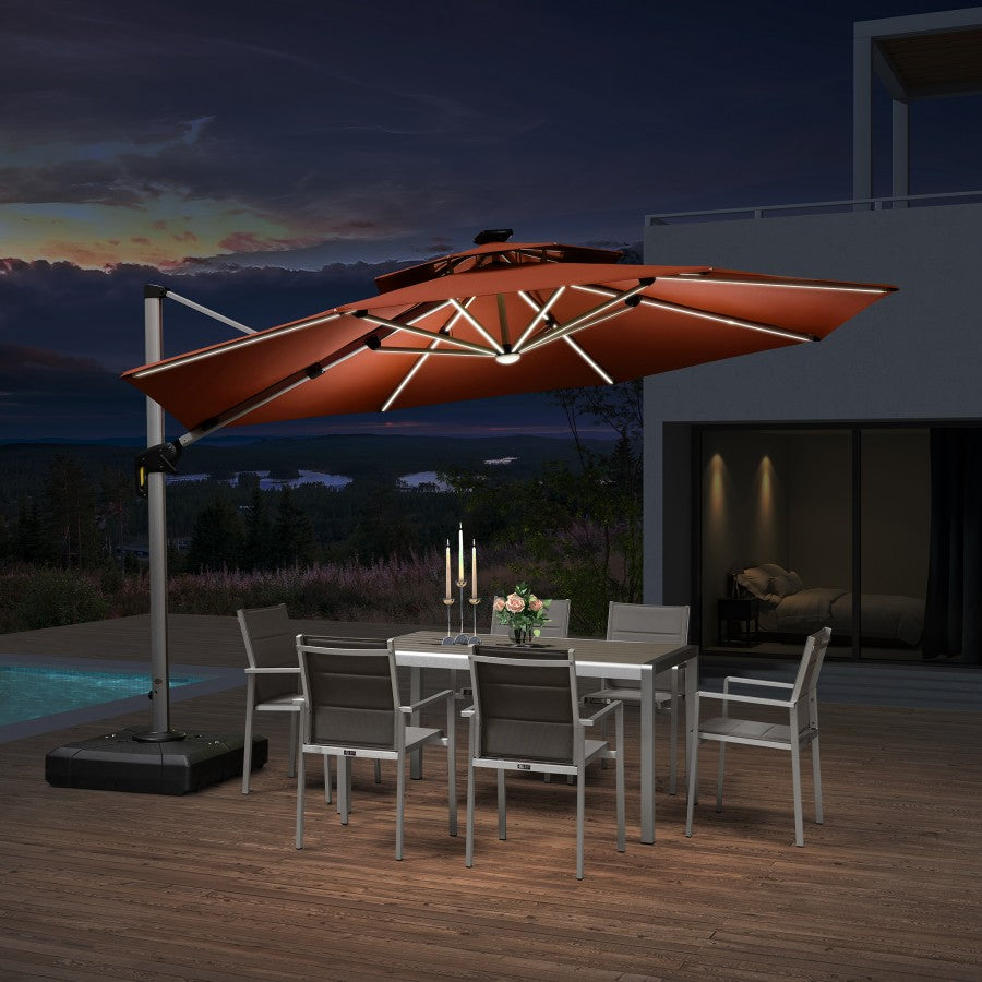 PURPLE LEAF Parasol De Jardin Extérieur Rond avec LED, Parasol Déporté avec Manivelle, Parasol Excentré Inclinable