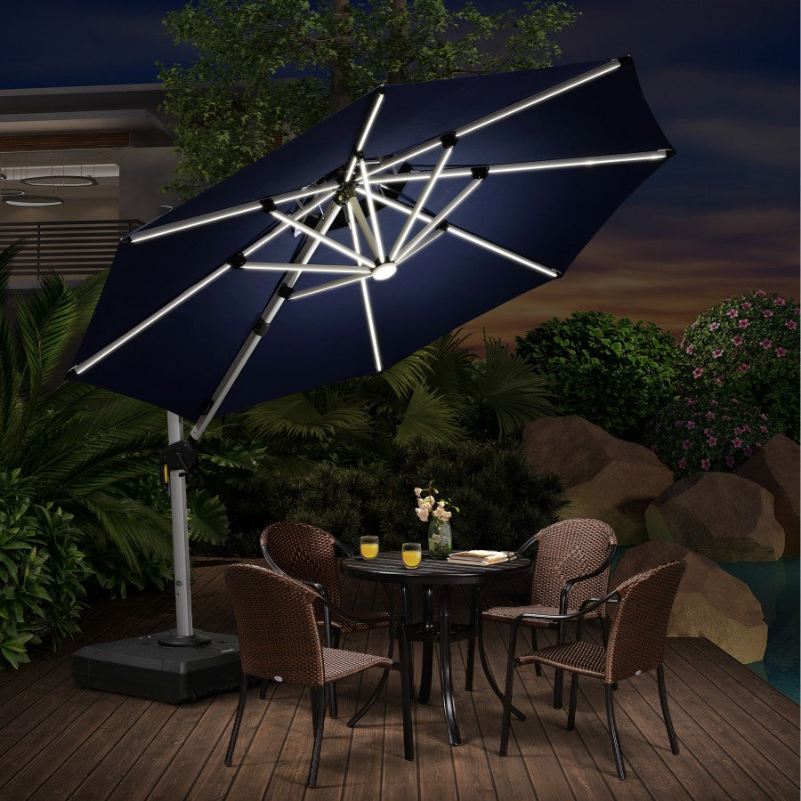 PURPLE LEAF Parasol De Jardin Extérieur Rond avec LED, Parasol Déporté avec Manivelle, Parasol Excentré Inclinable