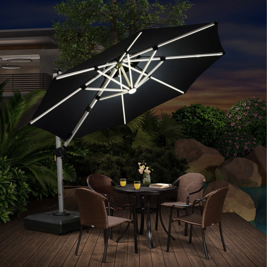 PURPLE LEAF Parasol De Jardin Extérieur Rond avec LED, Parasol Déporté avec Manivelle, Parasol Excentré Inclinable