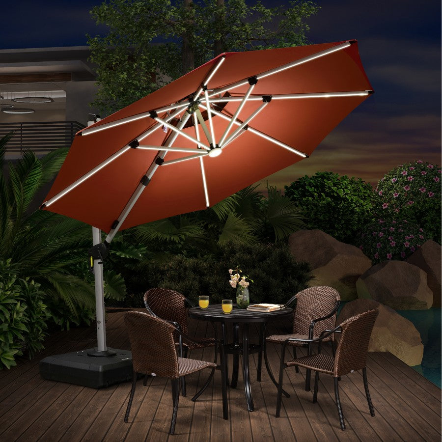 PURPLE LEAF Parasol De Jardin Extérieur Rond avec LED, Parasol Déporté avec Manivelle, Parasol Excentré Inclinable