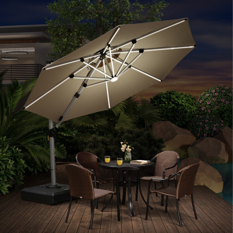PURPLE LEAF Parasol De Jardin Extérieur Rond avec LED, Parasol Déporté avec Manivelle, Parasol Excentré Inclinable