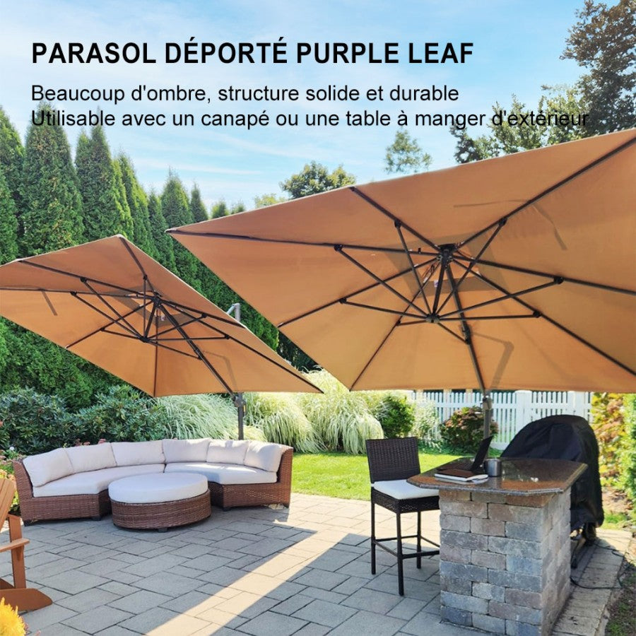 PURPLE LEAF Parasol Déporté avec Cadre Anthracite Inclinable à Rotation 360° avec Manivelle Parasol de Jardin Carré Rectangle