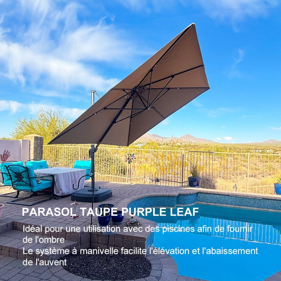PURPLE LEAF Parasol Déporté avec Cadre Anthracite Inclinable à Rotation 360° avec Manivelle Parasol de Jardin Carré Rectangle