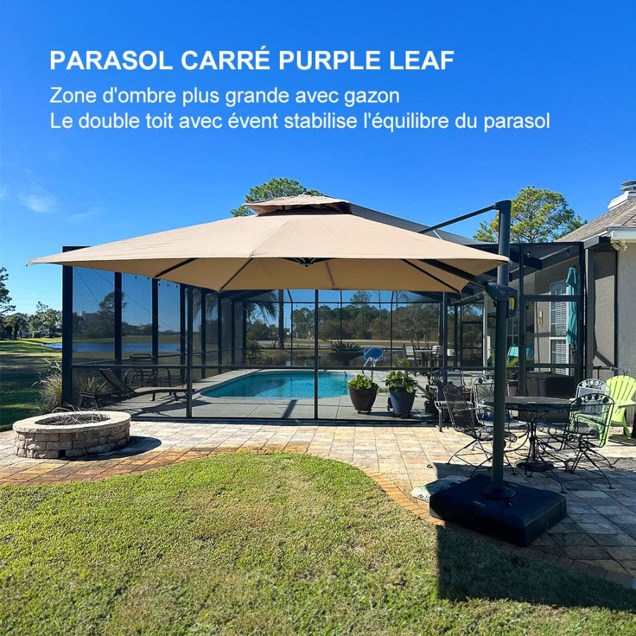 PURPLE LEAF Parasol Déporté avec Cadre Anthracite Inclinable à Rotation 360° avec Manivelle Parasol de Jardin Carré Rectangle
