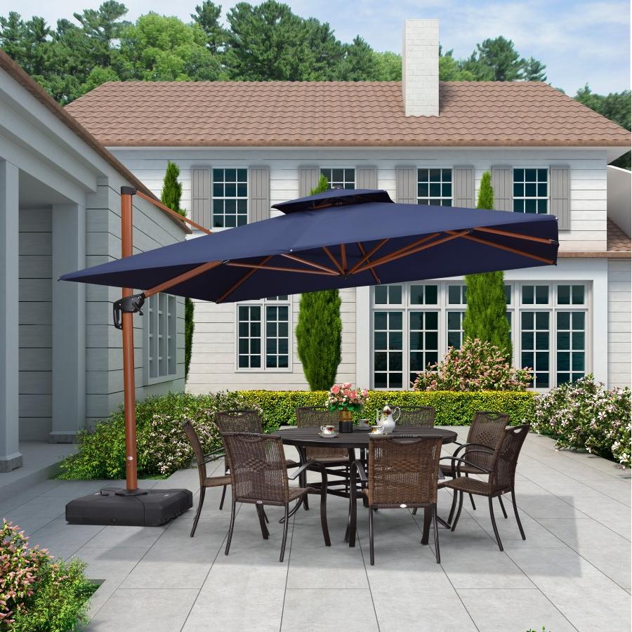 PURPLE LEAF Parasol Déporté Inclinable Grain de Bois en Aluminium Parasol De Jardin Extérieur Toit à Double Rotatif 360°