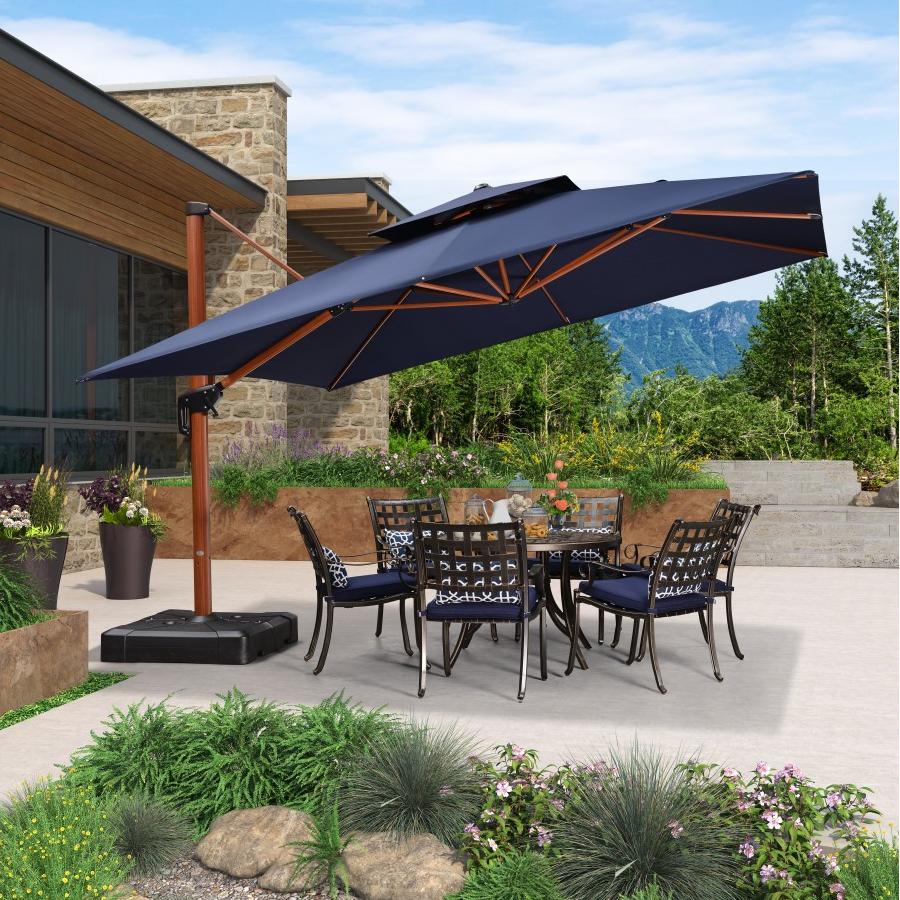 PURPLE LEAF Parasol Déporté Inclinable Grain de Bois en Aluminium Parasol De Jardin Extérieur Toit à Double Rotatif 360°