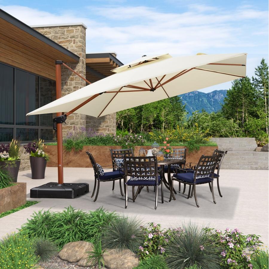 PURPLE LEAF Parasol Déporté Inclinable Grain de Bois en Aluminium Parasol De Jardin Extérieur Toit à Double Rotatif 360°