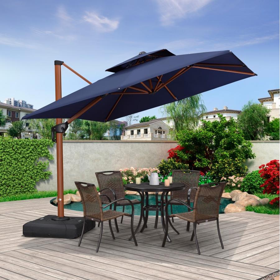 PURPLE LEAF Parasol Déporté Inclinable Grain de Bois en Aluminium Parasol De Jardin Extérieur Toit à Double Rotatif 360°