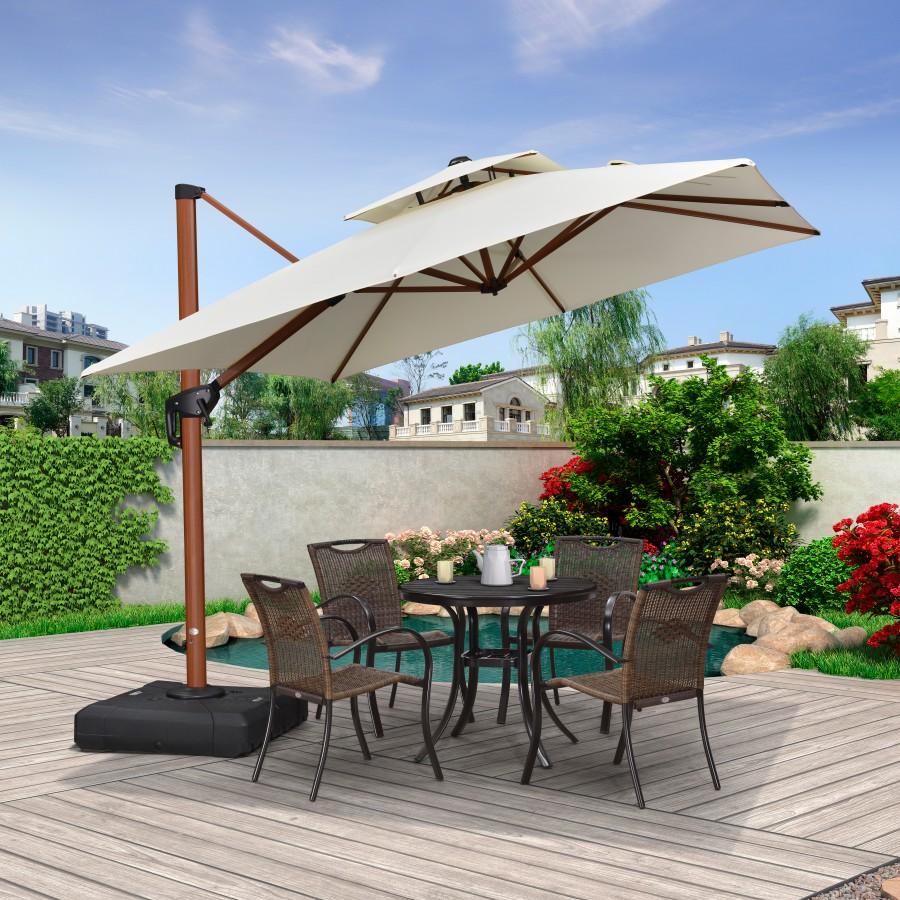 PURPLE LEAF Parasol Déporté Inclinable Grain de Bois en Aluminium Parasol De Jardin Extérieur Toit à Double Rotatif 360°