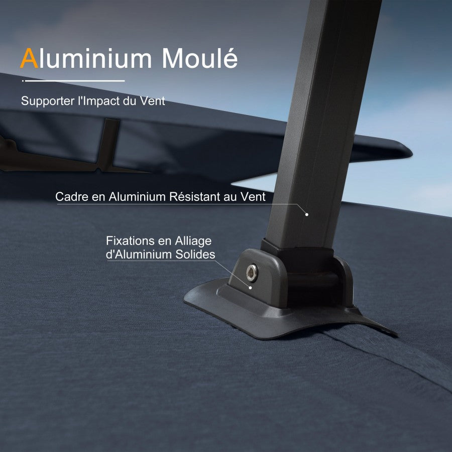 PURPLE LEAF Parasol Déporté à Toit Double avec Cadre Gris Acier Parasol d'Extérieur Grands Parasols de Patio Carré Rectangulaire