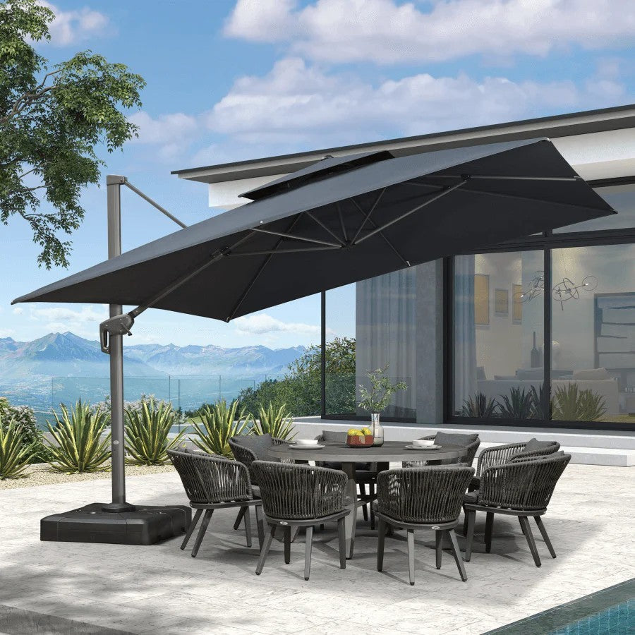 PURPLE LEAF Parasol Déporté à Toit Double avec Cadre Gris Acier Parasol d'Extérieur Grands Parasols de Patio Carré Rectangulaire