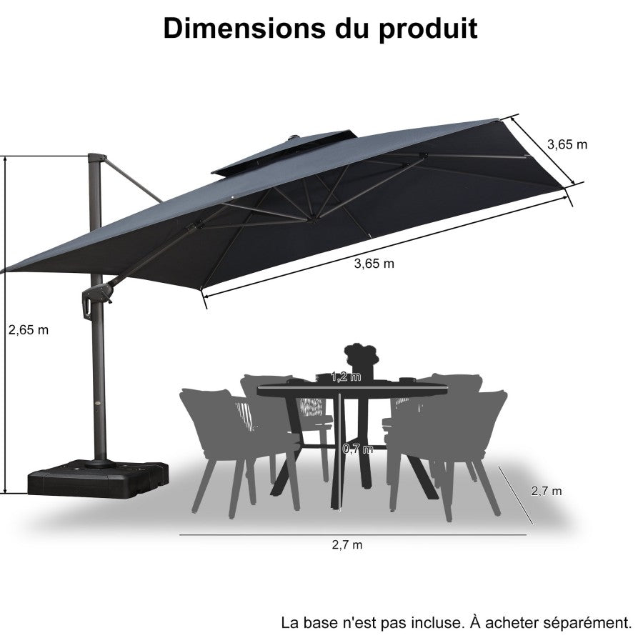 PURPLE LEAF Parasol Déporté à Toit Double avec Cadre Gris Acier Parasol d'Extérieur Grands Parasols de Patio Carré Rectangulaire