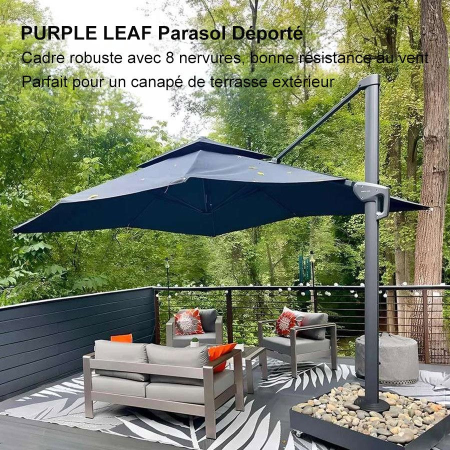 PURPLE LEAF Parasol Déporté à Toit Double avec Cadre Gris Acier Parasol d'Extérieur Grands Parasols de Patio Carré Rectangulaire