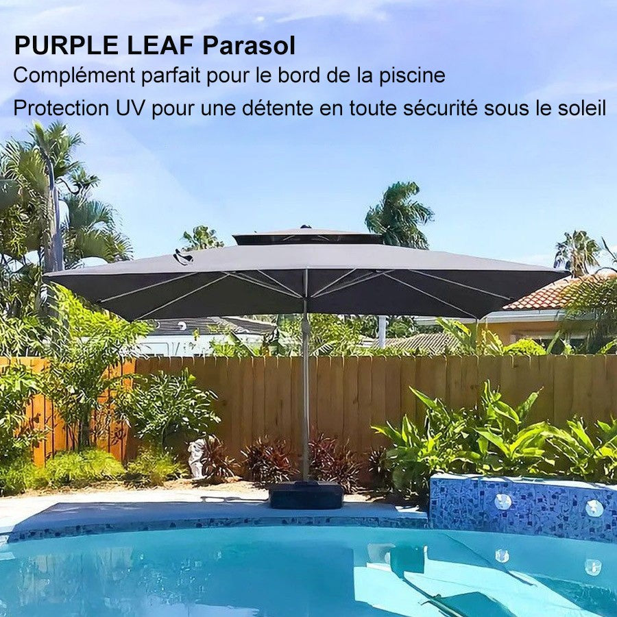 PURPLE LEAF Parasol Déporté à Toit Double avec Cadre Gris Acier Parasol d'Extérieur Grands Parasols de Patio Carré Rectangulaire