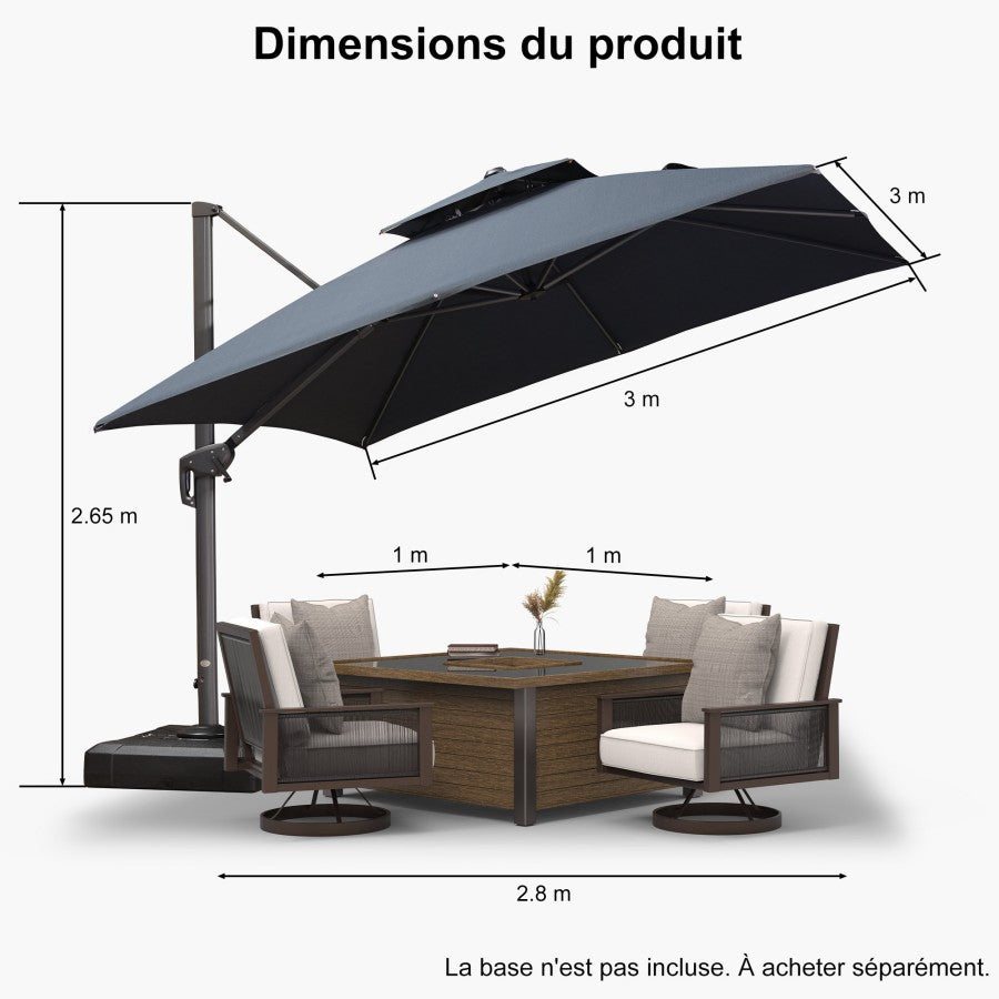 PURPLE LEAF Parasol Déporté à Toit Double avec Cadre Gris Acier Parasol d'Extérieur Grands Parasols de Patio Carré Rectangulaire