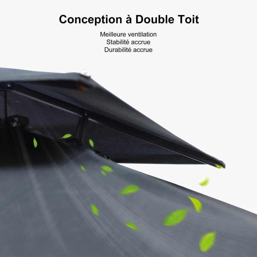 PURPLE LEAF Parasol Déporté à Toit Double avec Cadre Gris Acier Parasol d'Extérieur Grands Parasols de Patio Carré Rectangulaire