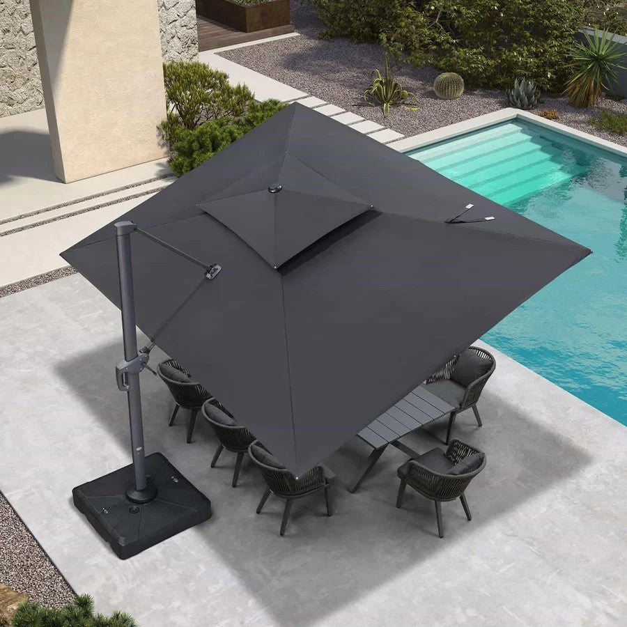 PURPLE LEAF Parasol Déporté à Toit Double avec Cadre Gris Acier Parasol d'Extérieur Grands Parasols de Patio Carré Rectangulaire