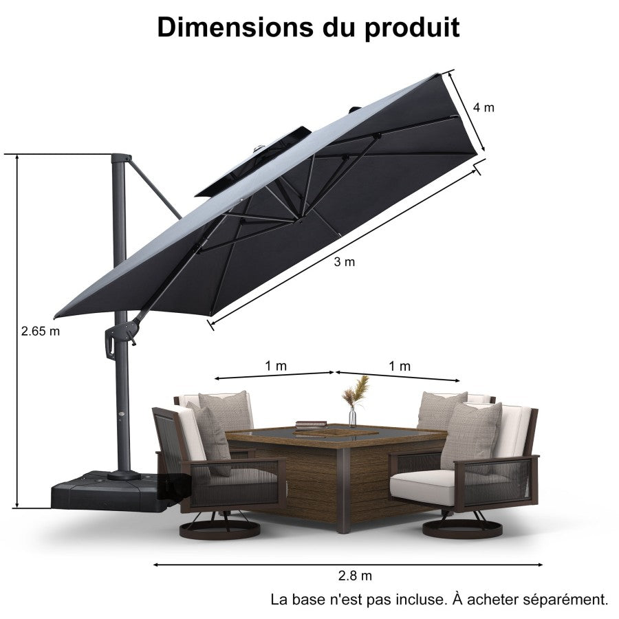 PURPLE LEAF Parasol Déporté à Toit Double avec Cadre Gris Acier Parasol d'Extérieur Grands Parasols de Patio Carré Rectangulaire