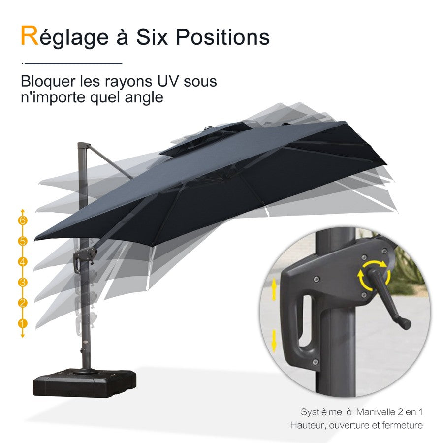 PURPLE LEAF Parasol Déporté à Toit Double avec Cadre Gris Acier Parasol d'Extérieur Grands Parasols de Patio Carré Rectangulaire