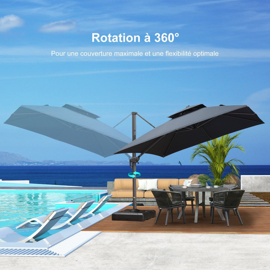 PURPLE LEAF Parasol Déporté à Toit Double avec Cadre Gris Acier Parasol d'Extérieur Grands Parasols de Patio Carré Rectangulaire