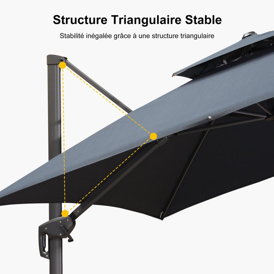 PURPLE LEAF Parasol Déporté à Toit Double avec Cadre Gris Acier Parasol d'Extérieur Grands Parasols de Patio Carré Rectangulaire