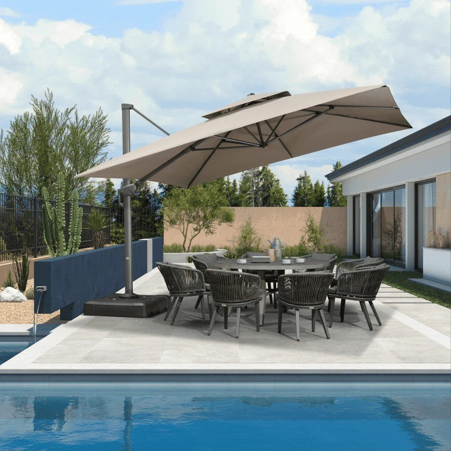 PURPLE LEAF Parasol Déporté à Toit Double avec Cadre Gris Acier Parasol d'Extérieur Grands Parasols de Patio Carré Rectangulaire